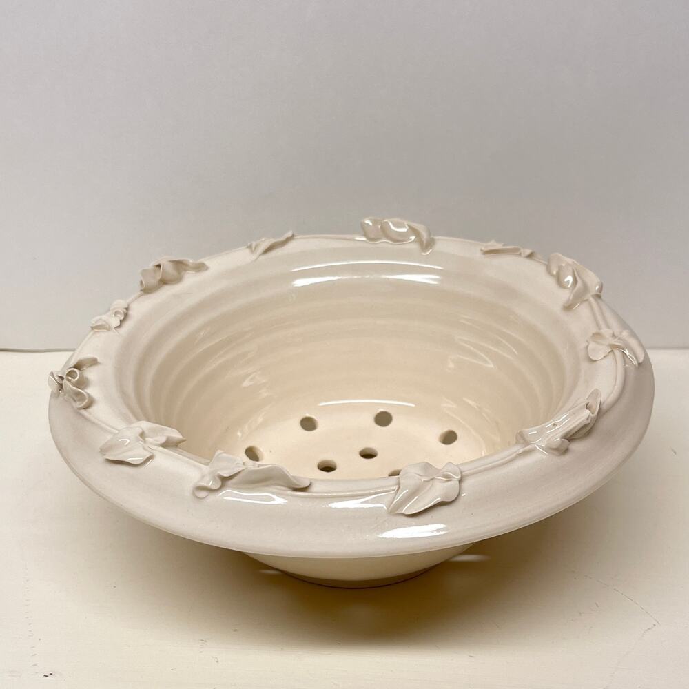 Hand Turned Pottery Berry Colander Strainer Bowl Kitchen